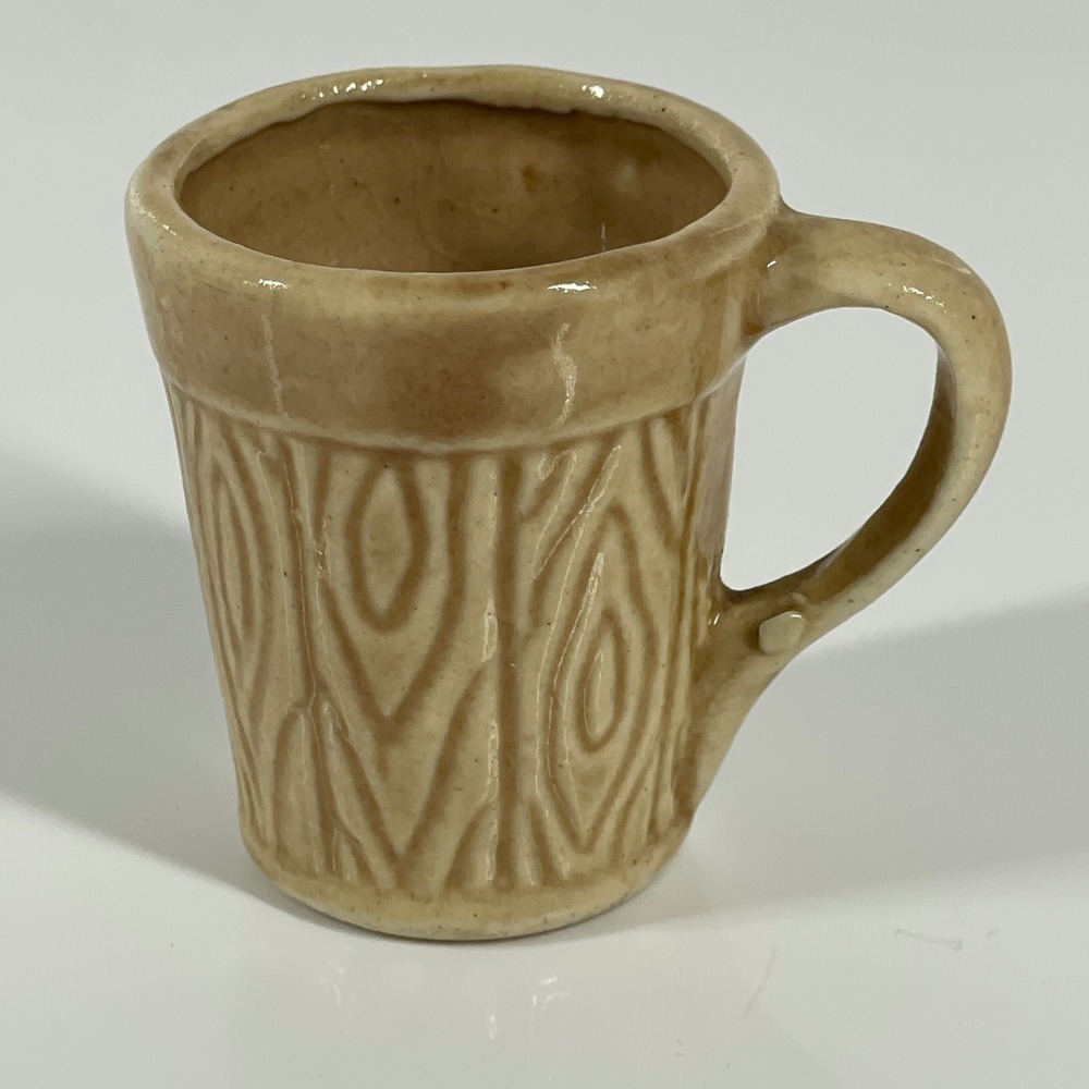Vintage Miniature Ceramic Faux Wood Grain Mug Made in Japan Tan 2 Inch